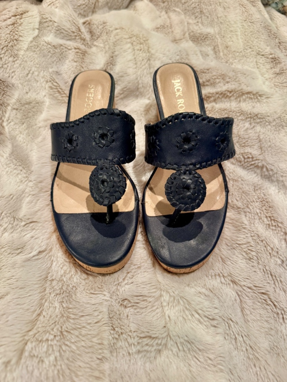 Jack Rogers Navy Kimberly Mid-Wedge Sandals 7M